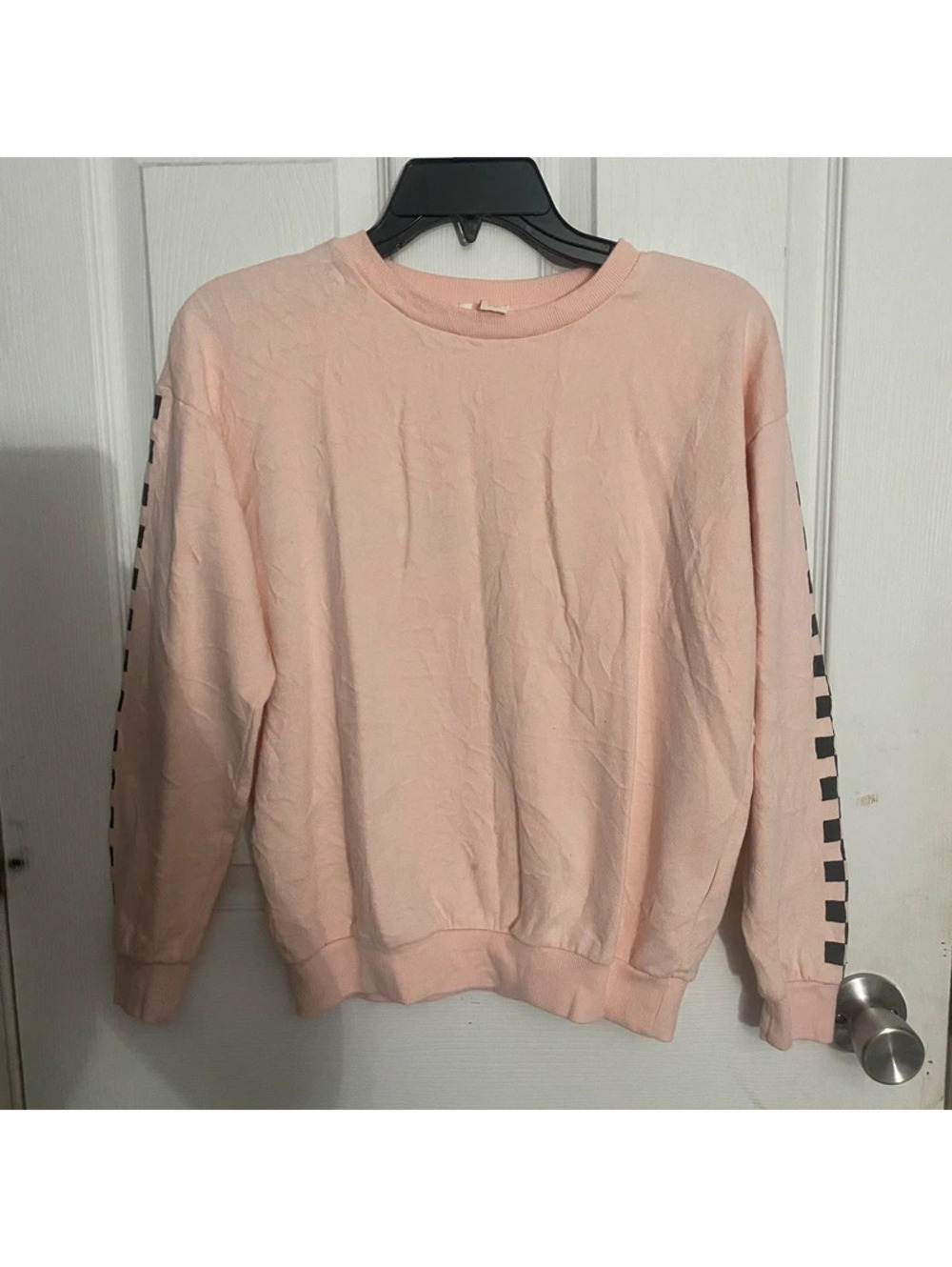 Girls Pink Checkered Sleeve Sweatshirt Size L